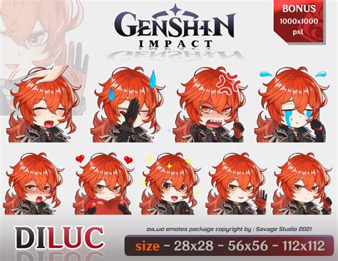 Genshin Impact Diluc Pack Diluc Emotes Genshin Impact - Etsy