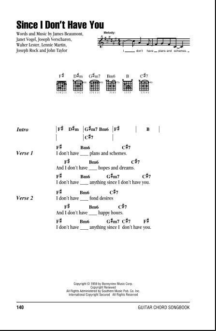 Since I Don't Have You - Guitar Chords/Lyrics | zZounds