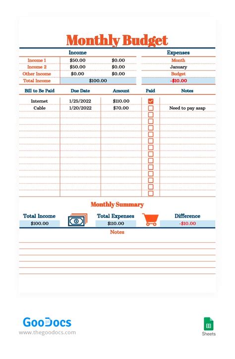 Free Orange Monthly Budget Template In Google Sheets