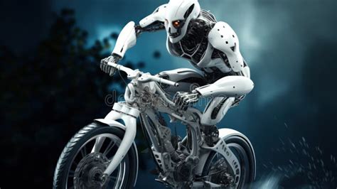 Cyborg Biker on Futuristic Bike. Sci-fi Vehicle or Transport. Stock Illustration - Illustration ...