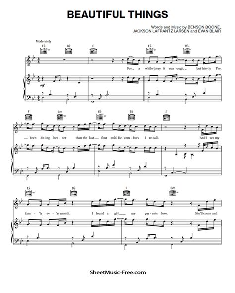 Beautiful Things Sheet Music Benson Boone - ♪ SHEETMUSIC-FREE.COM