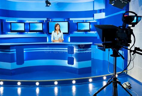 Television Newscaster At Blue TV Studio Royalty Free Stock Photography - Image: 38181187