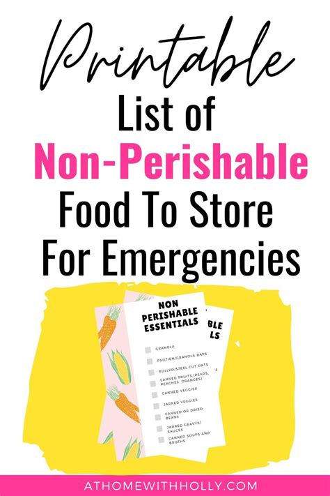 Printable List Of Non-Perishables To Store In Emergencies | Non perishable foods, Non perishable ...