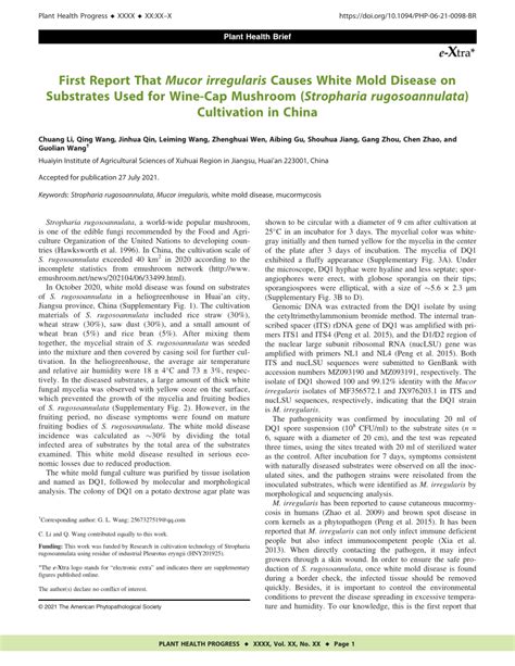 (PDF) First Report That Mucor irregularis Causes White Mold Disease on Substrates Used for Wine ...