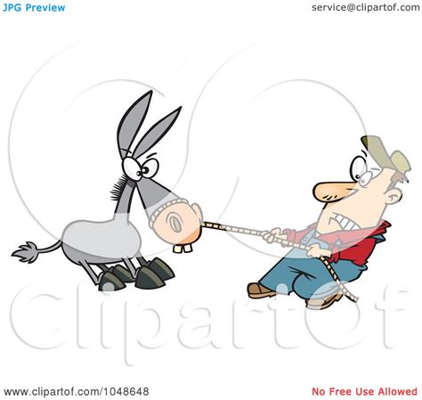 Royalty-Free (RF) Clip Art Illustration of a Cartoon Farmer Pulling A Stubborn Mule by toonaday ...