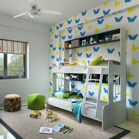 A fun kids room with butterfly motifs for the accent wall | Kids bedroom design, Kids bedroom ...