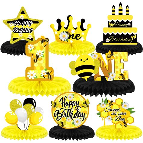 Buy 8 Pcs Bee 1st Birthday Decorations Bumble Bee Baby Centerpiece Honeycomb Centerpieces Bee ...