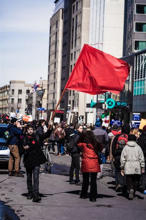 Protester Agitating a Red Flag in the Street Editorial Stock Photo ...