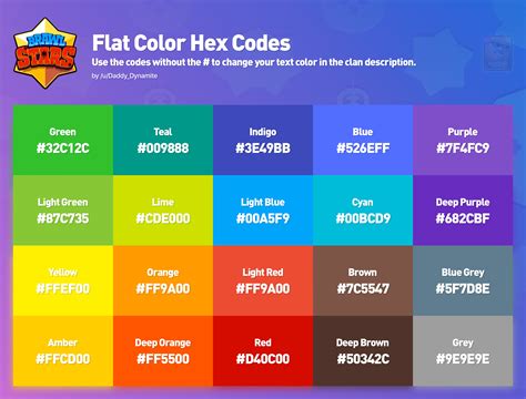 Flat Colors Hex Code Sheet: Use them to change your clan description text color. : r/Brawlstars