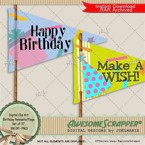 Birthday Pennants Digital Clip Art by Awesomescrapper High Quality, 300 ...