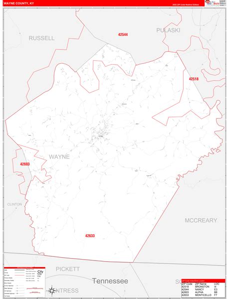 Wayne County, KY Carrier Route Wall Map Red Line Style by MarketMAPS - MapSales