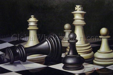 A Chess Match - Oil Paintings on Canvas