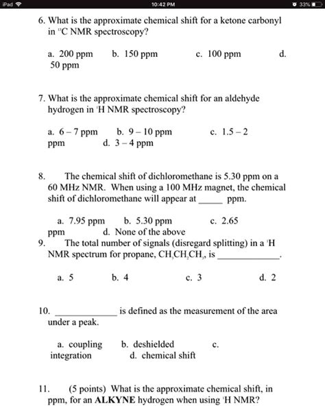 SOLVED: 70.42 What is the approximate chemical shift for a ketone carbonyl in "C NMR ...