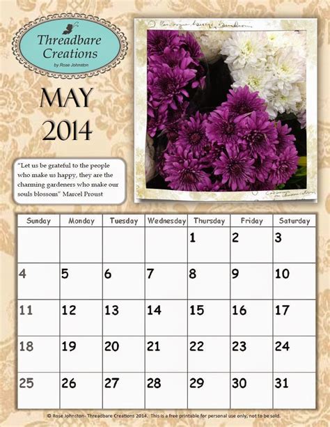 Free May Calendar - Threadbare Creations