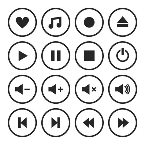 set of dark gray music player button icons design 15721494 Vector Art at Vecteezy