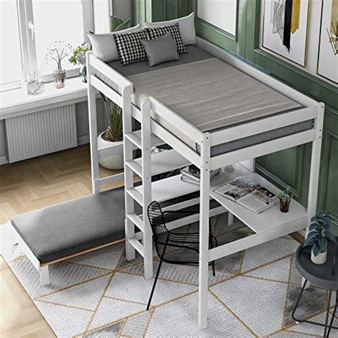 Buy Twin Bunk Bed Convertible Loft Bed with L-Shape Desk and One ...