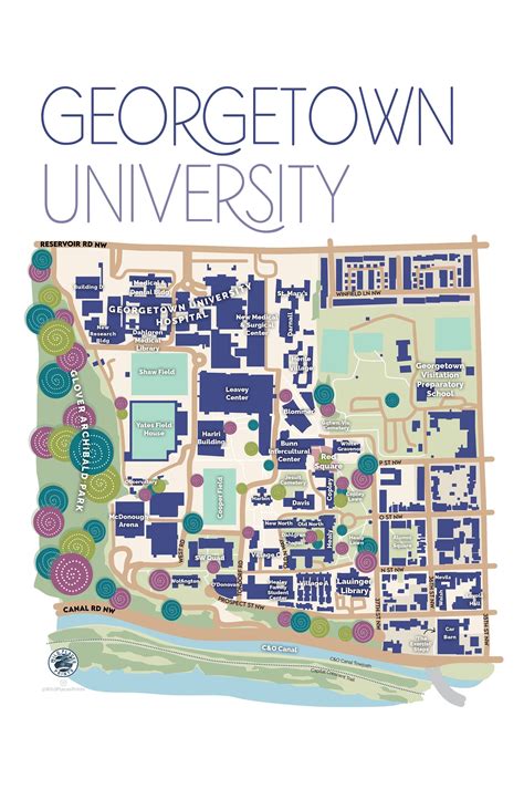 Georgetown University Campus map 11x17 Washington DC neighborhood map | Campus map, University ...