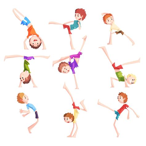 Premium Vector | Boy practicing capoeira movements set kid characters ...