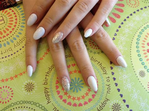 Acrylic nail almond shape with with gelPolish and silver g… | Flickr