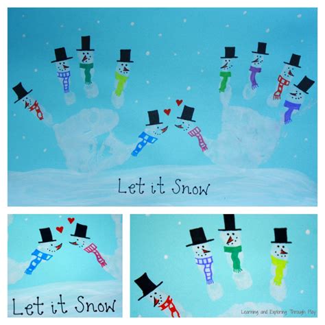 Learning and Exploring Through Play: Snowman Hand Print Christmas Card