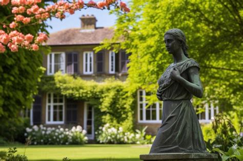 Premium AI Image | Statue in a stunning garden of a georgian mansion