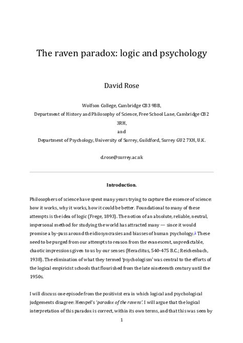 (PDF) The raven paradox: logic and psychology | David Rose - Academia.edu