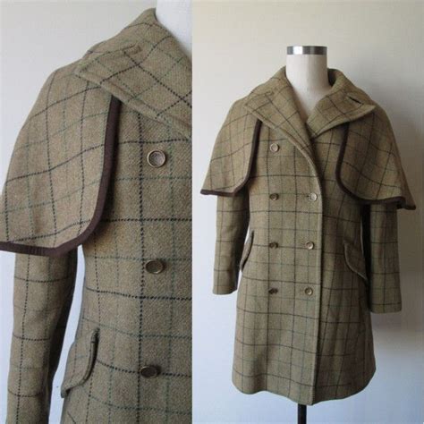 60's Sherlock Holmes Cape Coat Plaid wool Big Collar size small ($95 ...