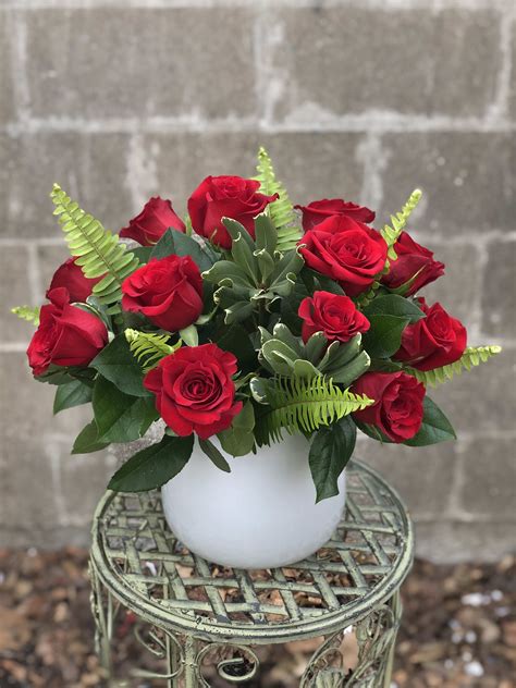 Low Red Rose Vase in Belmont, MA | Jayne's Flowers