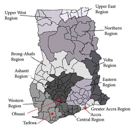 A map of Ghana showing the Obuasi municipal area. | Download Scientific ...