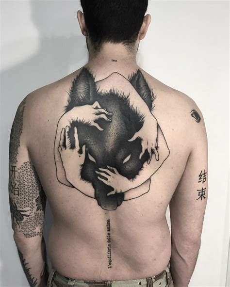 Black Wolf Back Tattoo