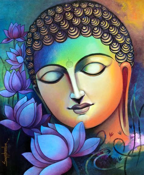Buy Painting Buddha With Lotus Artwork No 14965 by Indian Artist Sanjay Tandekar in 2021 ...