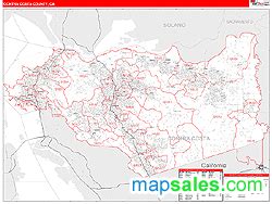 Contra Costa County, CA Zip Code Wall Map Red Line Style by MarketMAPS