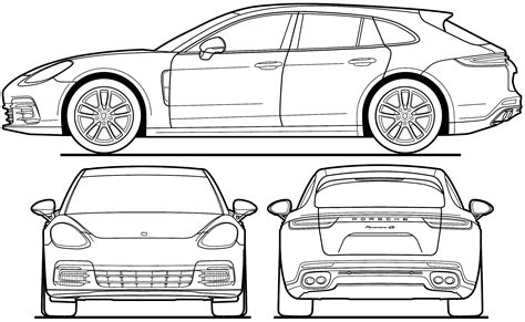 Porsche Panamera sport turismo 2017 Blueprint - Download free blueprint for 3D modeling