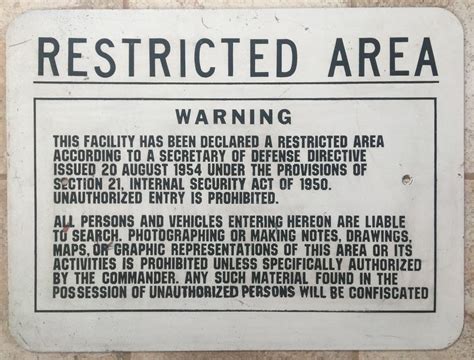 VINTAGE METAL SIGN RESTRICTED AREA FROM MILITARY BASE OR RESEARCH FACI ...