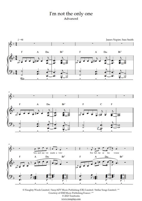 I'm Not the Only One (Advanced Level, Solo Piano) (Sam Smith) - Piano Sheet Music