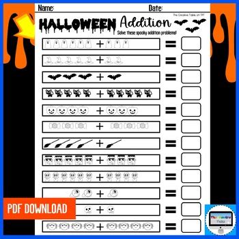 FREE HALLOWEEN MATH ADDITION WORKSHEET (PREP-GRADE 1) by The Creative Table