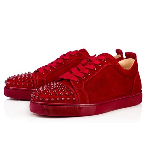 Christian Louboutin Louis Junior Spike-embellished Suede Trainers In Red | ModeSens | Christian ...