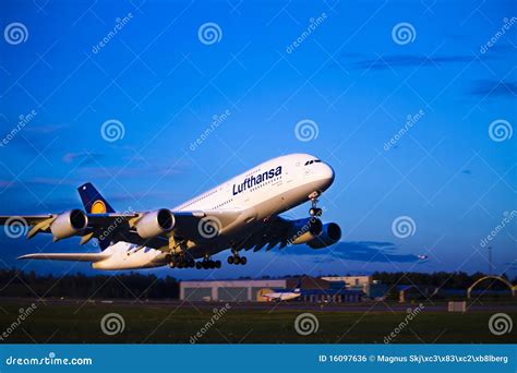 Lufthansa A380 takeoff editorial photo. Image of lufthansa - 16097636