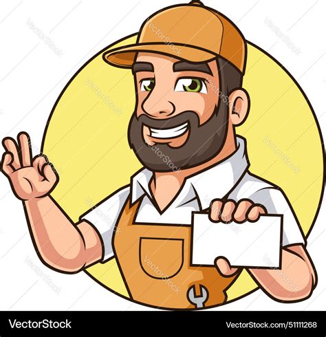 Handyman holding business card cartoon clip art Vector Image