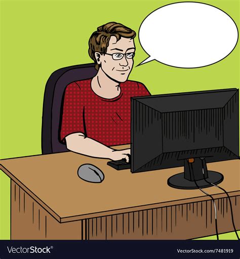 Software developer at work comic book style Vector Image