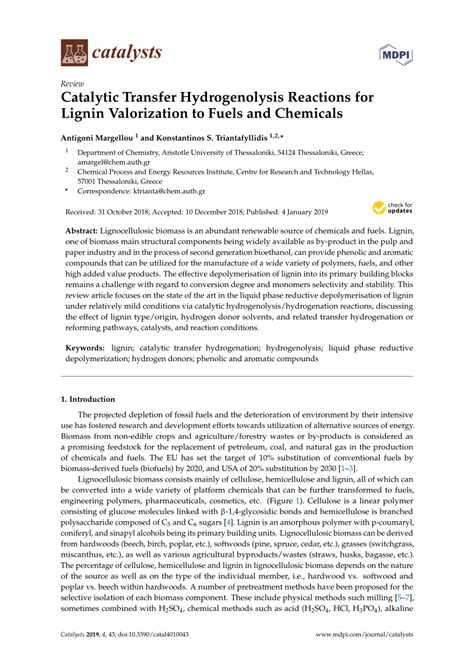 (PDF) Catalytic Transfer Hydrogenolysis Reactions for Lignin Valorization to Fuels and Chemicals