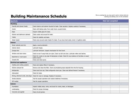 Maintenance Schedule Template Word