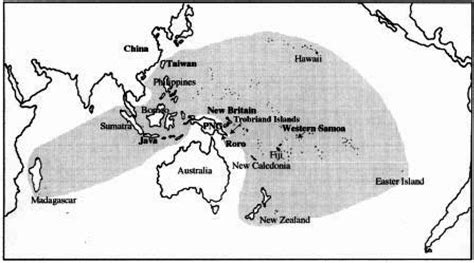 Map of the Paci¢c, indicating the spread of the Austronesian languages ...