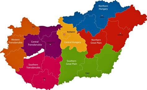 Mapa de regiones y provincias de Hungría - OrangeSmile.com