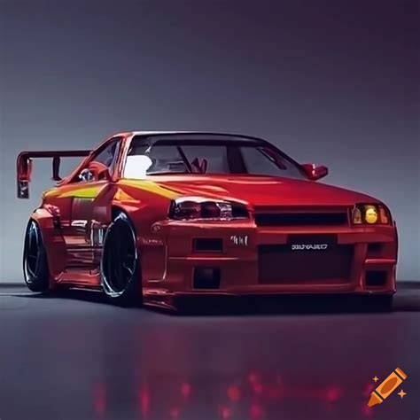 A nissan skyline r34 modified as a racecar with racecar modifications ...