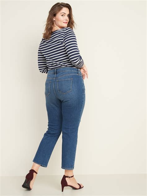 Mid-Rise Power Slim Straight Plus-Size Distressed Jeans | Old Navy