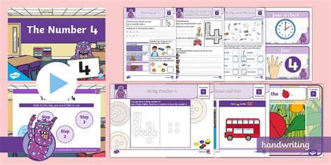 Twinkl Handwriting: Number Formation - The Number 4 Pack