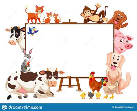 Farm Animals Cartoon Character and Blank Banner on White Background Stock Vector - Illustration ...