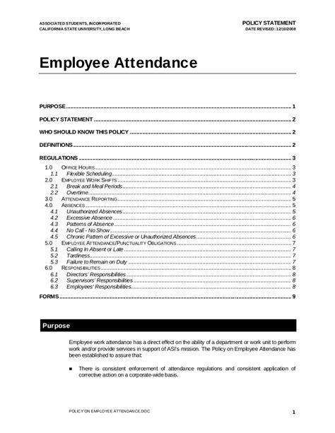 Attendance Policy - 15+ Examples, Format, Pdf