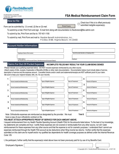 FSA Medical Reimbursement Claim Form